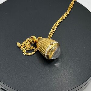 Joan Rivers Vintage Gold Tone Watch Pendant Crystal Egg Shape Necklace Works
